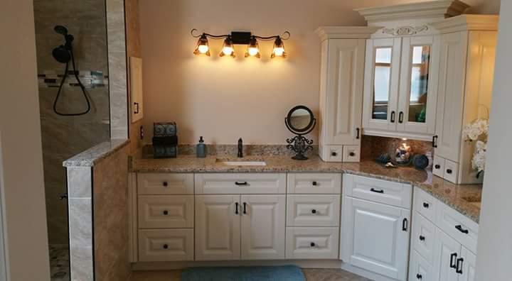 Bathroom Remodeling Tampa - White Cabinets with Granite Countertop